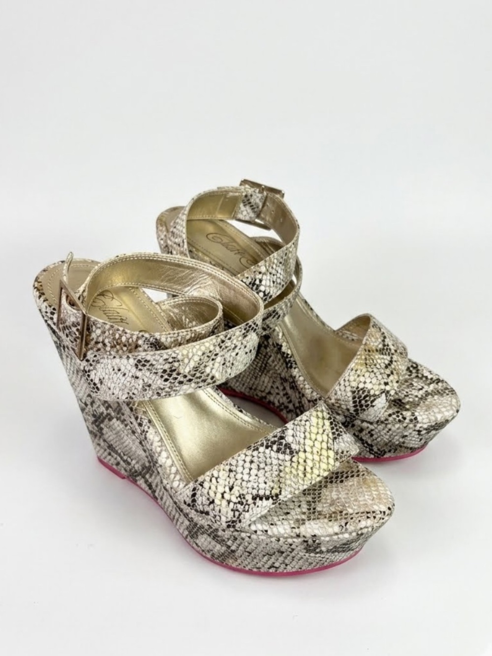 Elaine Turner snake-print platform wedge sandals snakeskin size 8